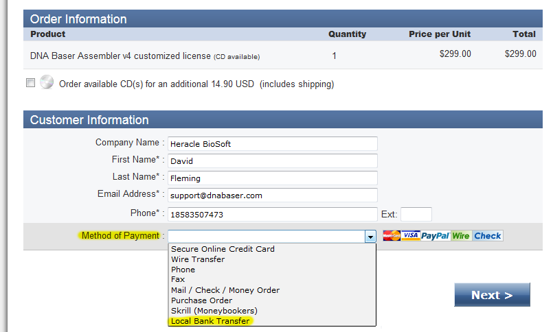 Dna Sequence Embler How To Place An Order Via Local Bank Transfer As Method Of Payment Choose Local Bank Transfer Highlighted Below In Yellow