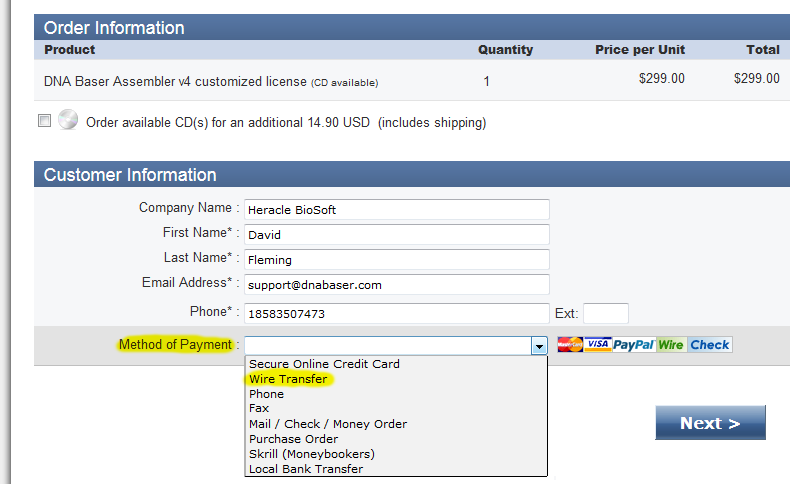 Dna Sequence Embler Order Page How To Place An And Pay Via As Method Of Payment Choose Wiretransfer Highlighted Below In Yellow