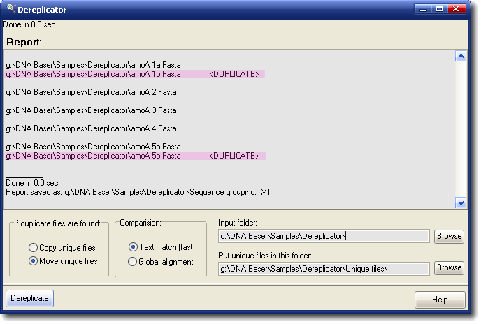 Sequence dereplicator